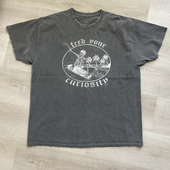 Urban Outfitters Oversized Distressed Tee Feed Your Curiosity Small Medium Grey - Picture 2 of 12
